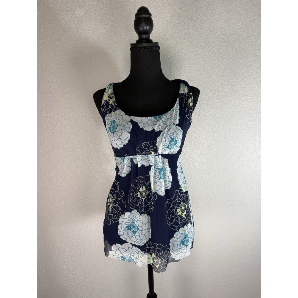 New York‎ & Company Top Women's Extra Small Blue Floral Sleeveless Nylo